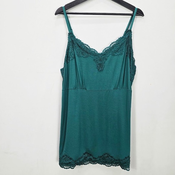 Lane Bryant Tops - NWOT Lane Bryant Tank Top 22/24 3X Green Lace Trim Cami Babydoll Y2K Vibes Retro